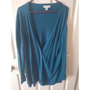 Coldwater Creek Deep V Silk Cotton Cardigan Women's Plus Size 2X